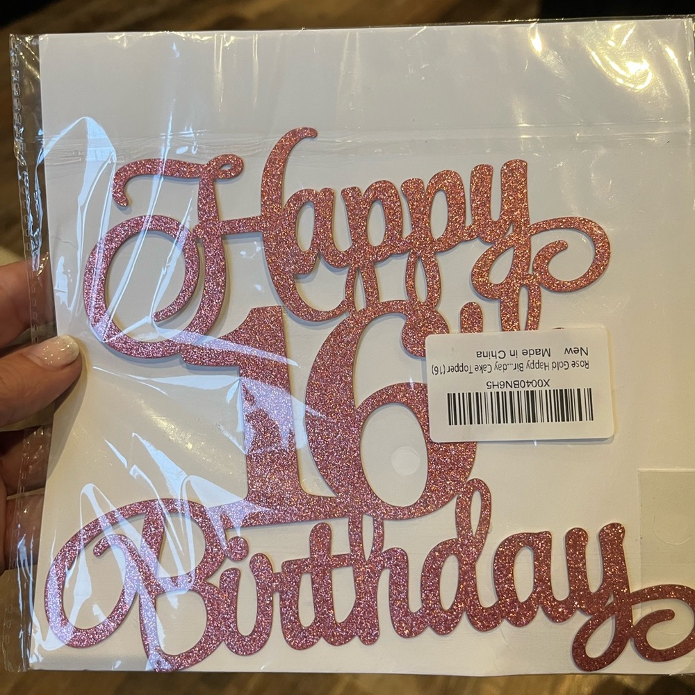 🌙 B21 - Rose Gold 'Happy 16th Birthday' cake topper